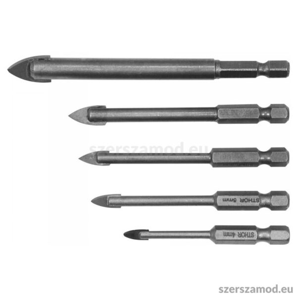 STHOR Üveg- és csempefúrószár készlet 5 részes (4, 5, 6, 8, 10 mm)