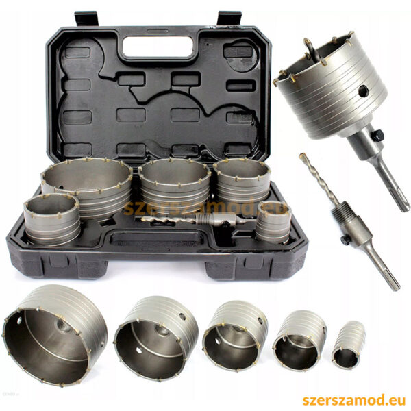 Lyukfúró, koronafúró készlet betonhoz, téglához SDS+ 6pcs (40mm, 65mm, 80mm, 100mm, 125mm)