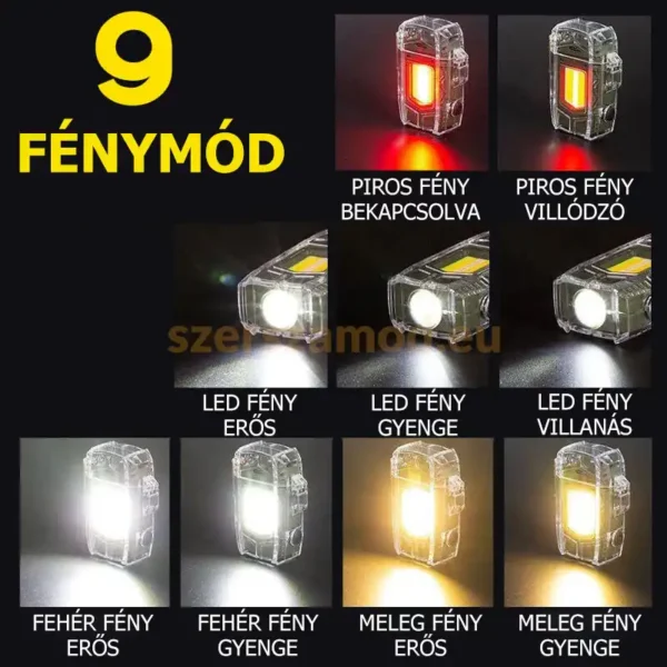 Zseblámpa és öngyújtó 2 az 1-ben 9 féle világítással, USB tőltés (sárga) - Image 4