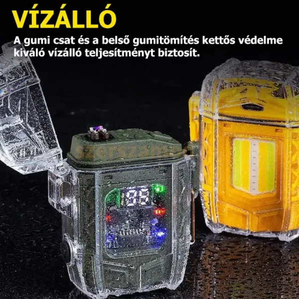 Zseblámpa és öngyújtó 2 az 1-ben 9 féle világítással, USB tőltés (sárga) - Image 5