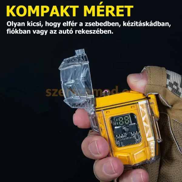 Zseblámpa és öngyújtó 2 az 1-ben 9 féle világítással, USB tőltés (sárga) - Image 6