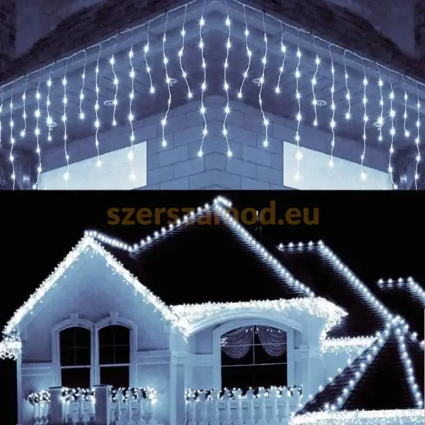 Karácsonyi jégcsap fényfüzér - Hidegfehér - 180 LED - 9,1m toldható