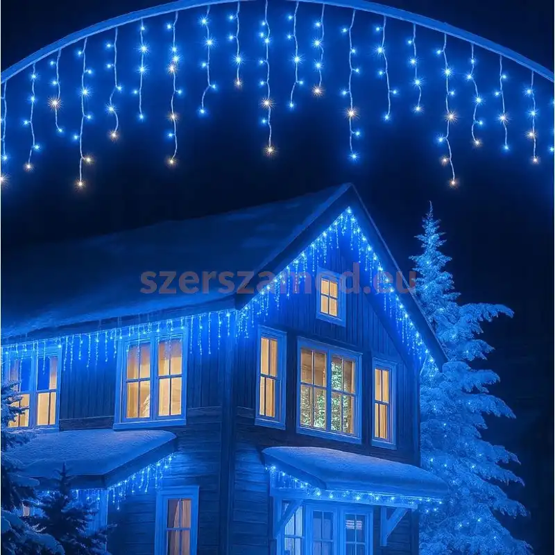 Karácsonyi jégcsap fényfüzér - Kék - 180 LED - 9,1m toldható - Image 2