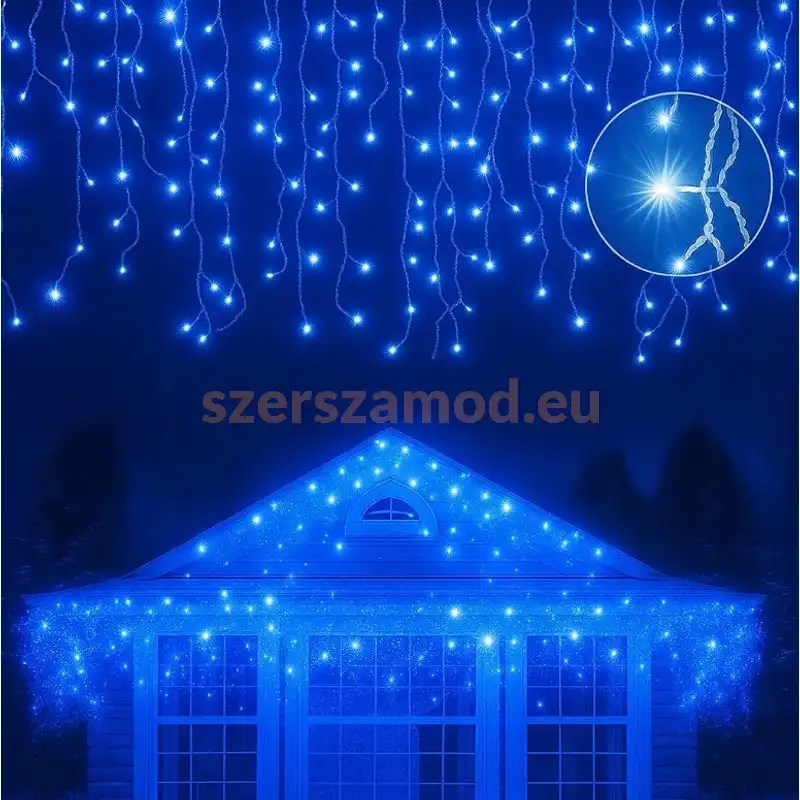 Karácsonyi jégcsap fényfüzér - Kék - 180 LED - 9,1m toldható - Image 3