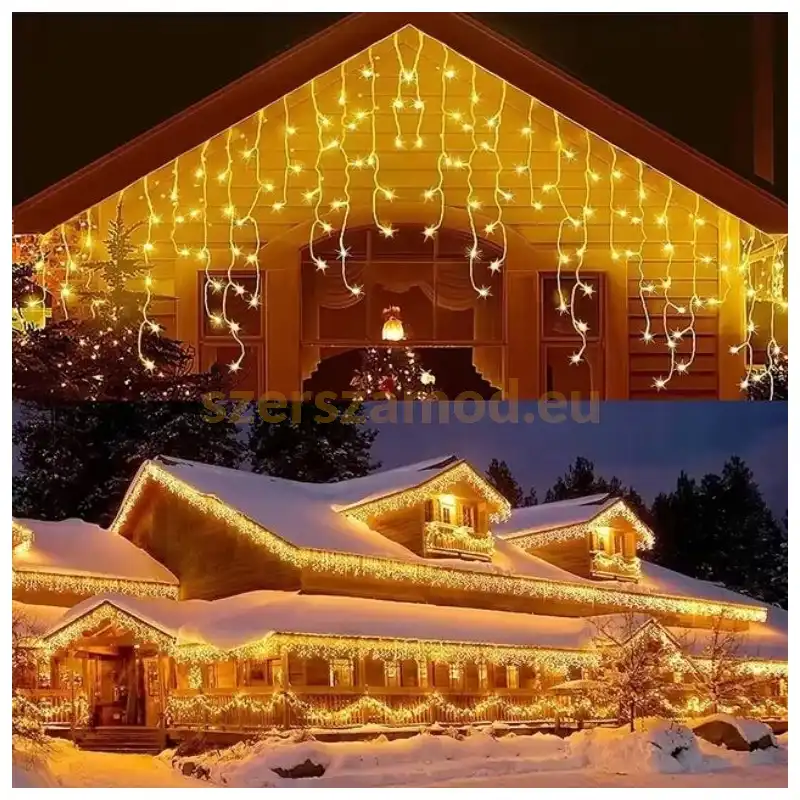 Karácsonyi jégcsap fényfüzér - Melegfehér - 180 LED - 9,1m toldható - Image 2