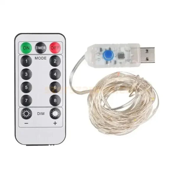 Karácsonyfa égősor 200 LED, 3 x 2 +3m, USB csatlakozó, távirányítóval, 8 funkció, hideghehér - Image 2