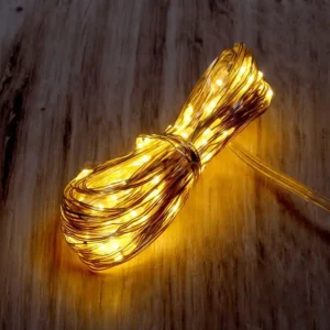 Karácsonyi égősor 10m, 100 LED, 3db AAA elemmel, melegfehér