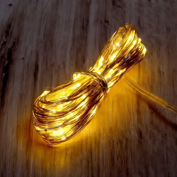 Karácsonyi égősor 10m, 100 LED, 3db AAA elemmel, melegfehér