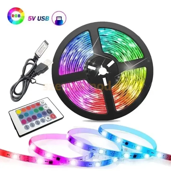 Távirányítós RGB led csík, telefonról irányítható, 5m, USB csatlakozóval, hullámzó fénnyel