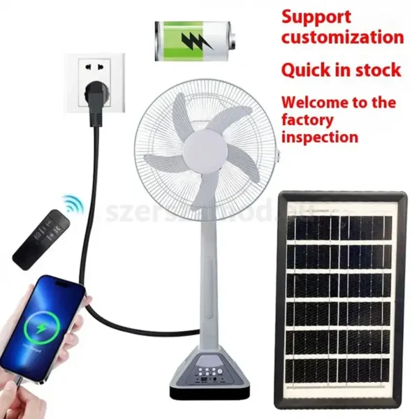 Akkus Ventilátor , Napelemre Csatlakoztatható, Éjjeli Lámpa Funkcióval És Távirányítóval - Image 3