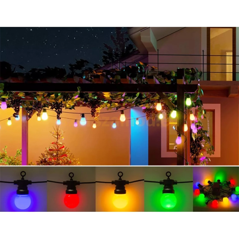 G50 LED fényfüzér – Színes gömb izzók – 5 m – 10 db LED izzó – Kültéri és beltéri - Image 2
