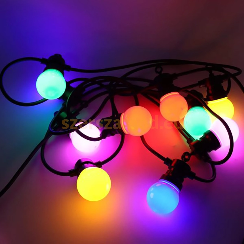 G50 LED fényfüzér – Színes gömb izzók – 5 m – 10 db LED izzó – Kültéri és beltéri - Image 3