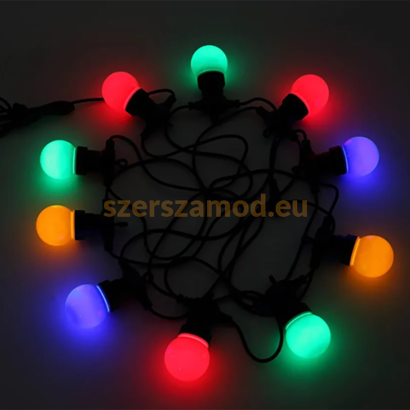 G50 LED fényfüzér – Színes gömb izzók – 5 m – 10 db LED izzó – Kültéri és beltéri - Image 4
